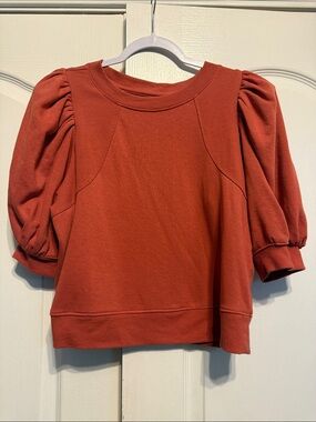 Maeve Puff Sleeve Sweatshirt in Rust Red